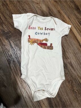 Earn Yer Spurs Cowboy White Baby One-Piece Bodysuit - size 6-12Mo